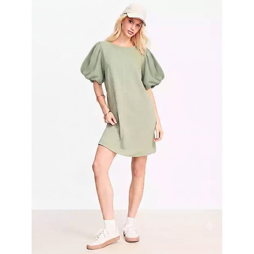 Ellison Sage Green Puff Sleeve Mini Dress Sz L Beach Casual Summer Cottagecore